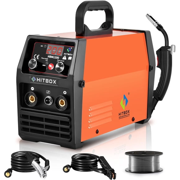 HITBOX HBM1200 140A 3-in-1 MIG Welder, 110V/220V Dual Voltage Gasless Flux Core/Lift TIG/Stick Welding Machine with Synergy Control
