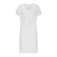 thumbnail image 3 of Fshaion Robe d'Été pour Femmes 2024 Grande Taille Col Rond à Nouer Manches Courtes Couleur Robe en Coton Coton Lin Robe Longueur Genou avec Manches Courtes et Col Ras du Cou Liquidation à Moins de 10!, 3 of 5