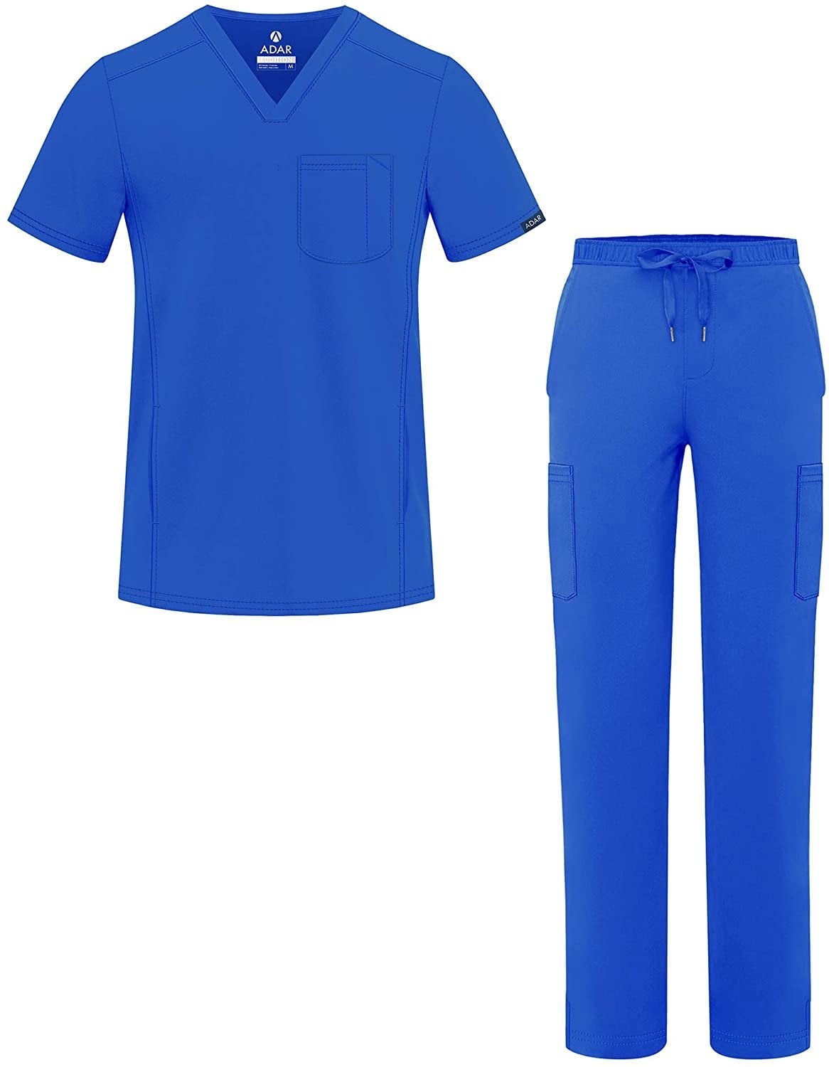 Adar Addition Go-Everyday Scrub Set for Men - Stylish Scrub Top & Cargo Scrub Pants - A9800 - Royal Blue - 2X