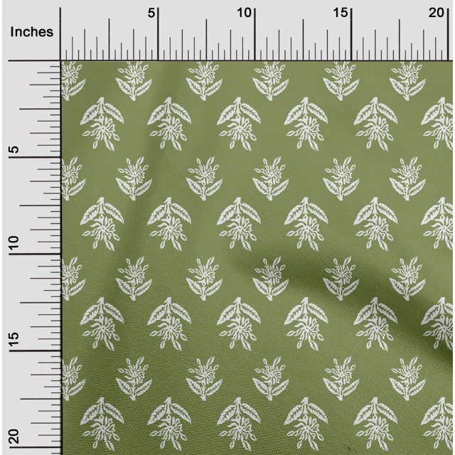oneOone Polyester Lycra Fabric Leaves & Floral Block Print Fabric BTY 56 Inch Wide