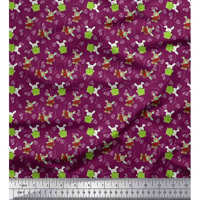 Soimoi Velvet Fabric Leaves,Watermelon & Rabbit Kids Print Fabric by The Yard 58 Inch Wide