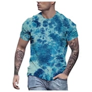 LUOGENLI Male T-shirts for Mens Men's T Shirt with Fashionable Tie Dye Printed Men's Short Sleeved T Shirt 4xlt Mens T-shirts Graphic Tees Easter Tee T-shirts Mens White Valentines Blue XXXL