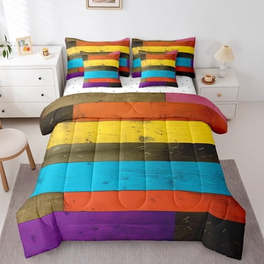 YST 7 Piece Rustic Farmhouse Bedding Sets Western Twin Comforter Set With Sheets Rainbow Country Spliced Board Reversible Bed In A Bag Soft Lightweight Bed Set For All Season