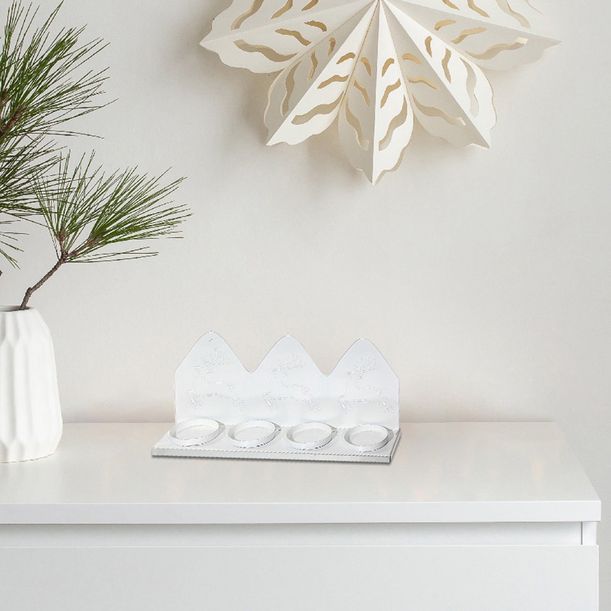 Metal Running Deer With 4 Tealight Holder (White)