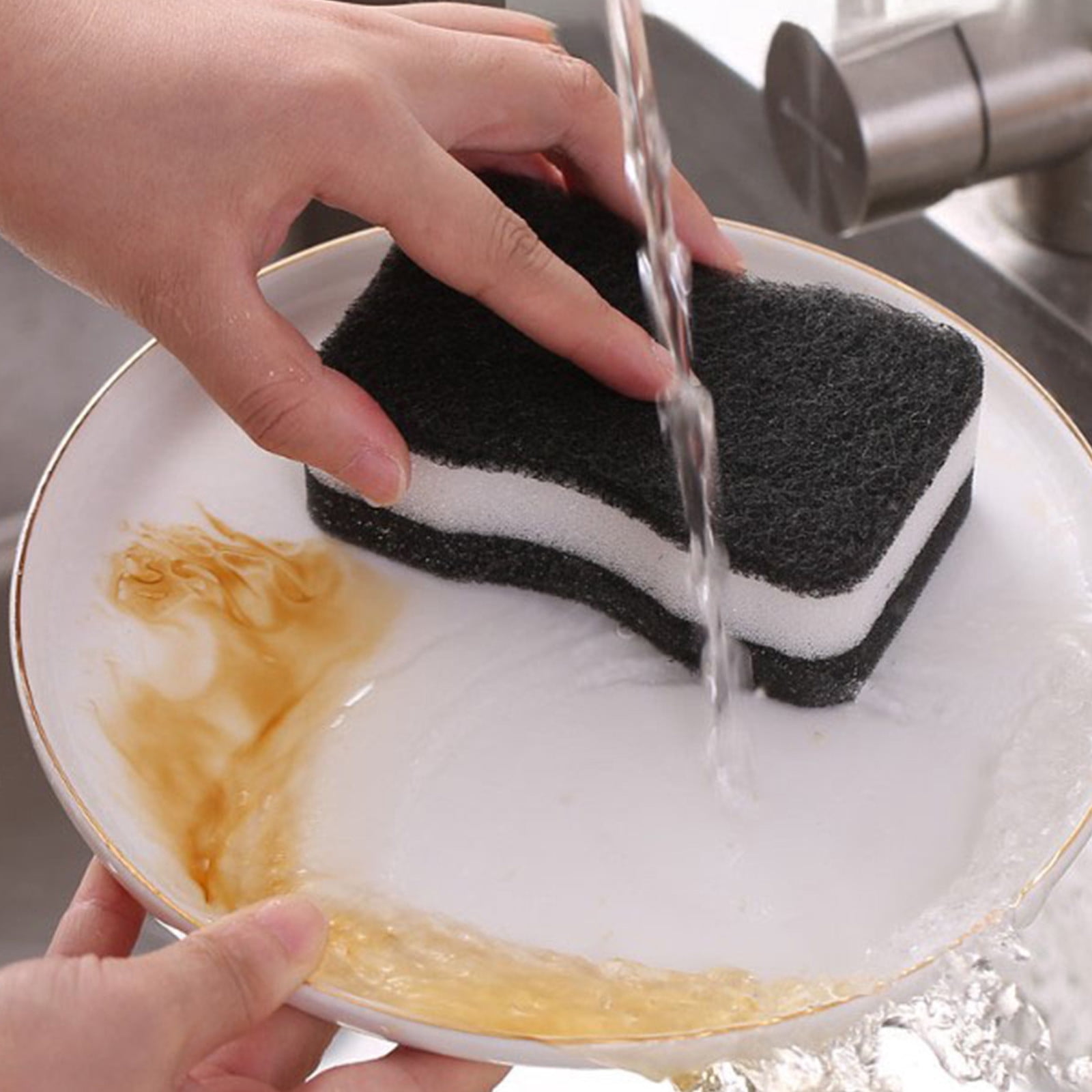 MTBLYS Kitchen Cleaning Sponge Imitation Loofah Three Layer Scouring Pad 5 Pack Thick Foam Cleaning Tool for Dishes Pots