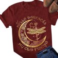 thumbnail image 1 of Femmes T-shirt Imprimé Manches Courtes Top Col Rond Femmes T-shirt Casual Chemisier, Rouge Vin, S, 1 of 5