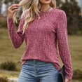 thumbnail image 2 of PEZHADA Chandails pour Femmes en Liquidation, Chandails à Enfiler pour Femmes Col Rond Rayé Mat Chandail Uni T-shirt à Manches Longues Chandails Haut Bordeaux, 2 of 4