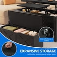 thumbnail image 4 of DEXTRUS Table Basse 3-en-1 à Plateau Relevable avec Banc Ottoman sur Roulettes, Table Centrale de Rangement Style Ferme pour Salon, Noir, 4 of 9