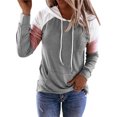 thumbnail image 1 of MAWCLOS Ladies T-shirt Color Block Sweatshirt Long Sleeve Pullover Loose Fit Work Hooded Neck Hoodies Light Gray L, 1 of 2