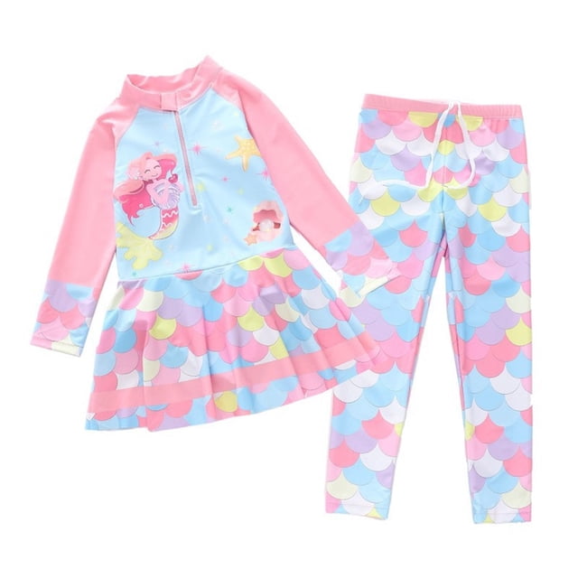 JTieacloth Girls Swimwear Two Piece Rash Guard UPF 50+ Sun Bathing With Swim Shorts,Sizes 5-6 Years