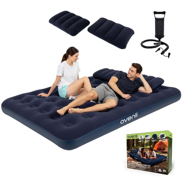 Avenli Matelas Pneumatique Grand Lit pour 2 Personnes avec 2 Oreillers et une Pompe Manuelle à Double Action / Matelas Gonflable Confortable pour Invités à la Maison et Camping