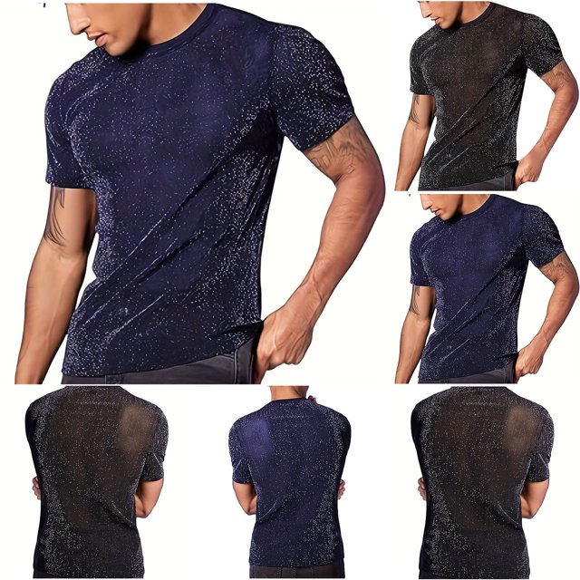 QIPOPIQ Men's Floral Print Sheer Mesh Short Sleeve T Shirt Round Neck Tee Top Clearance