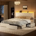 thumbnail image 1 of GUNAITO Cadre de Lit Grand Format avec 4 Tiroirs de Rangement, Lit Rembourré en Velours avec DEL et Ports USB, Tête de Lit Moderne à Ailes avec Tablette de Rangement de Chevet, Beige, 1 of 11