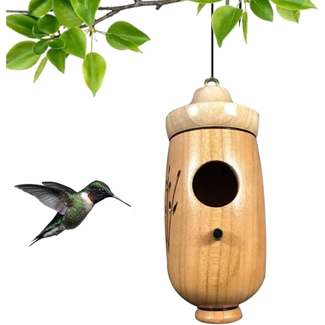 Generic Wooden Hummingbird House, Sparrow Hummingbird Finch House, Wooden Humming Bird Nest with Hemp Ropes (#A,1pc)