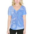 thumbnail image 1 of T-shirt Ample à Col en V pour Femme avec Encre de Pieuvre Bleue, 1 of 1