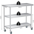 thumbnail image 3 of Patio Furniture Stainless Steel Utility Cart - 18x36x34in 3-Tier w/Lockable Wheels - Heavy Duty Prep Table - Rust-Resistant for Restaurant, Garage (1-Piece), 3 of 6