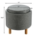 thumbnail image 2 of Gymax Pouf Rond de Rangement avec Plateau, Repose-Pieds Rembourré d'Accent avec Pattes en Bois, Gris, 2 of 10