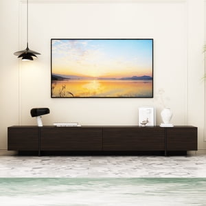 Oxylife TV Stand with 4 Flip-Down Drawers, Modern Entertainment Center with Storage, Media Console Table TV Cabinet, Dark Brown