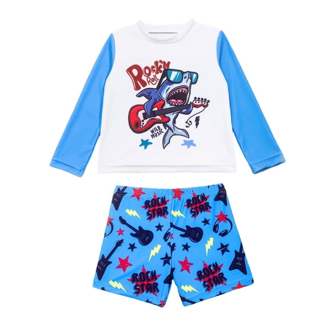 Baby Boys Swim Trunks 2 Pieces Boy Surf Swimsuit Long Sleeve Cartoon Color Block Swimwear Spring Beach Bathing Suits 6-7T