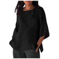 thumbnail image 1 of Hauts d'Été pour Femmes Élégants avec Manches 3/4 et Col Rond en Chemises Unies Confortables pour Femmes Noir m, 1 of 4