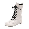 thumbnail image 2 of Fankiway Bottes Mi-Mollet à Lacets pour Femmes Semelle Plate Bout Rond Style Vintage Bottes d'Hiver Mode Blanc, 2 of 9