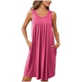 thumbnail image 1 of Dvkptbk Robe d'Été de Plage pour Femme 2024 Décontractée à Col Rond à Manches Courtes Robe Débardeur Mini Robes Fluide à Volants Boho Robe Soleil avec Poches P-2TG, 1 of 8