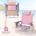 thumbnail image 3 of Costway 4-Pack Folding Backpack Beach Chair 5-Position Outdoor Reclining Chairs with Pillow Pink, 3 of 10