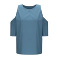 thumbnail image 5 of Liquidation! Hauts Grande Taille pour Femmes, Blouse à Manches Courtes d'Été pour Femmes, Mode Féminine Manches Courtes Col Rond Ample Épaules Dénudées Blouse, 5 of 5