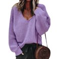 thumbnail image 1 of Innerwin Jumper Tops Long Sleeve Ladies Sweater Work Solid Color Casual Pullover Violet L, 1 of 2