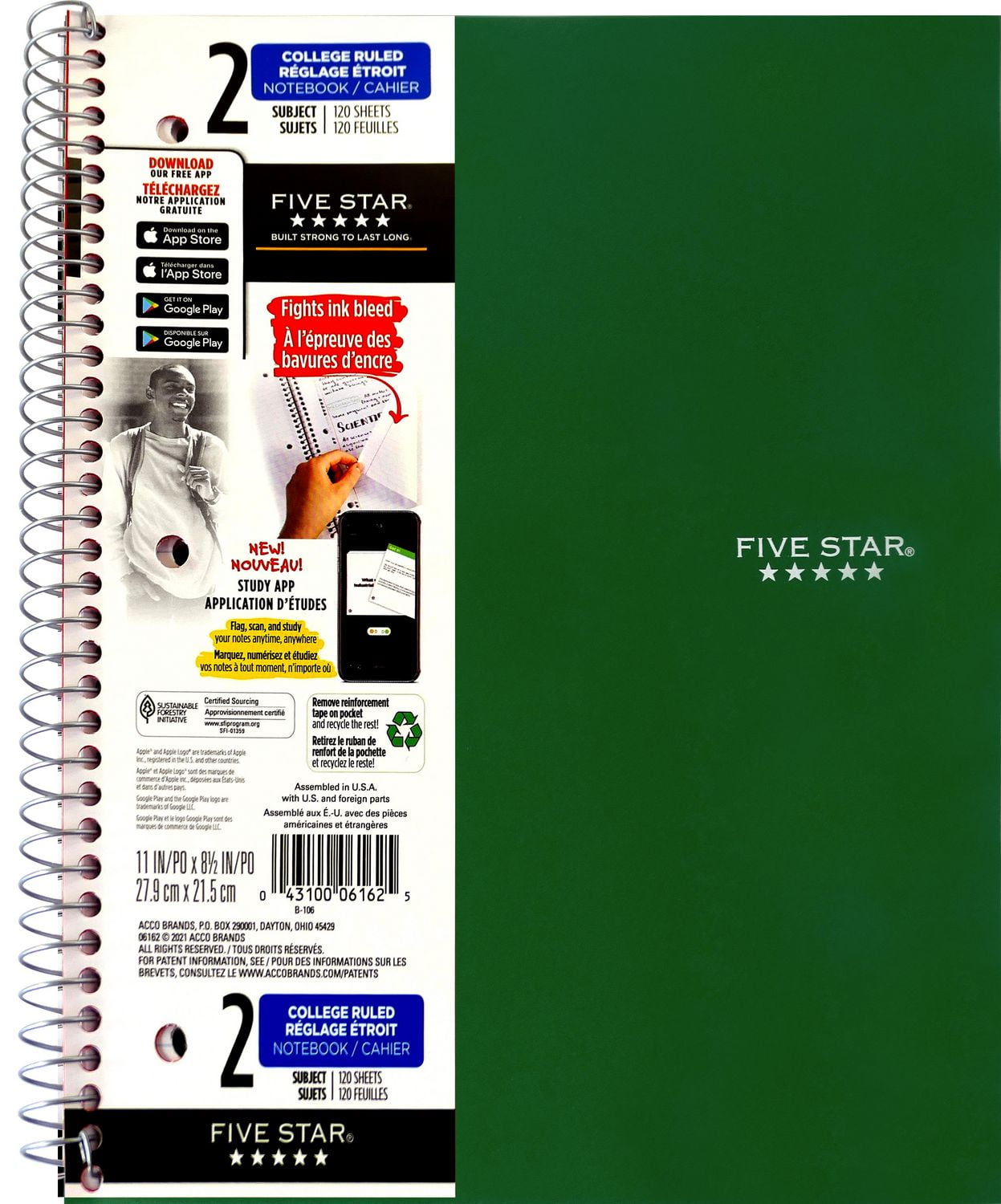 Cahier Five Star 2 sujets 240pg 11po, paquet de 12