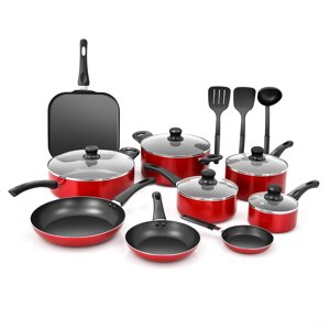 Costway 17Pcs Assiette de vaisselle pour vaisselle, poêle antiadhésif anodisé dur & Sûre