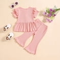 thumbnail image 4 of Plebaso Baby Girls Solid Color Ruffled Sleeve Round Neck Tops Elastic Waist Trousers Two-Piece Set Kids Casual Clothes, 4 of 7