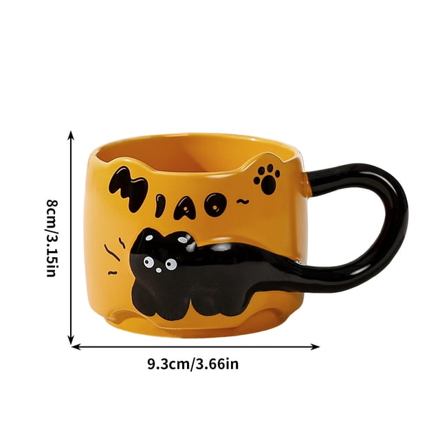 Cat Coffee Mug Ceramic Large Handle With English Letters Relief Design 12 oz
