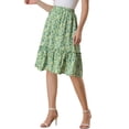 thumbnail image 4 of Unique Bargains Women's Ruffle Hem Flowy Tiered A-Line Floral Midi Skirts Green S, 4 of 6