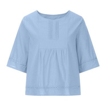 Women Plus Size Boho Tops Round Neck Half Sleeve Pleated T Shirts Fashion Summer Casual Loose Tunic Blouse