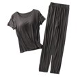 thumbnail image 1 of Cameland Ensembles de Pyjama pour Femmes Grande Taille Femmes Couleur Unie Col Rond Manches Courtes avec Coussinet de Poitrine Haut avec Pantalon Ensemble de Tenue d'Intérieur, 1 of 6