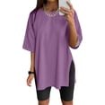 thumbnail image 2 of WEIYLL Womens T Shirts Oversize Sports Summer Solid Tunic Loose With Slits Purple Tops Sizes XL, 2 of 4