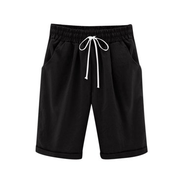 Girls Summer Shorts Clearance Toddler Kids Girls Summer Elastic Waist Knee Length Casual Cotton Bermuda Shorts with Drawstring New Black 9-10 Years
