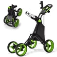 thumbnail image 1 of Gymax Chariot de Golf Pliable à 4 Roues à Pousser et Tirer avec Frein Sac Imperméable Vert, 1 of 10