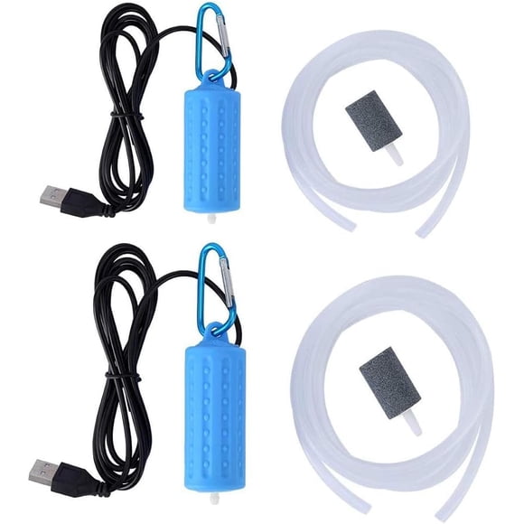 USB Aquarium Air Pump 2 Pack – Portable Mini Oxygen Pump for Fish Tank, Ultra Quiet & Energy Saving with Air Stone, Battery Bank Powered – Blue (for Aquarium, Fishing)