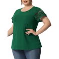 thumbnail image 4 of Agnes Orinda Women's Plus Size Tops Lace Panel Short Sleeves Spring Summer Solid Work Blouses 2X Dark Green, 4 of 7