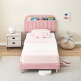 thumbnail image 2 of BeesClover Velvet Platform Bed with Storage Headboard and Bookcase, Upholstered Bed Frame for Kids and Girls, Quiet Design with Strong Wood Slats and Metal Legs, Easy Assembly, 2 of 9
