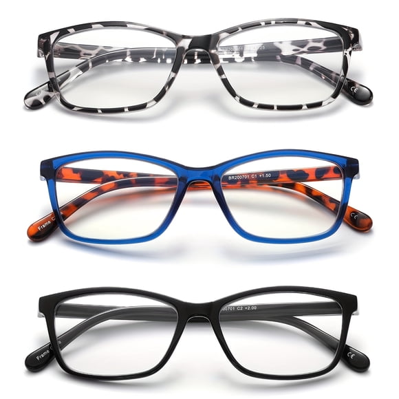 YOPTOP 3Pack Reading Glasses Classic Lightweight Readers For Men And Women Unisex-adult Rectangle Reading Glasses ZZZ,+3.00