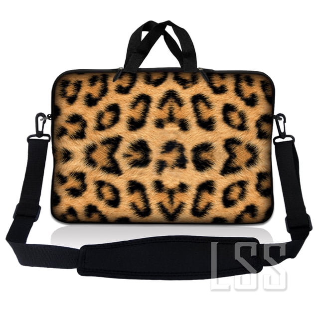 Sac Pochette pour Ordinateur Portable en Néoprène 10-11,6 Pouces, Étui de Transport avec Poignée et Bandoulière Ajustable - Imprimé Léopard