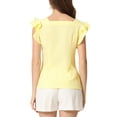 thumbnail image 3 of INSPIRE CHIC Women's Gingham Tops Square Neck Ruffle Cap Sleeves Summer Blouse XS Yellow, 3 of 6