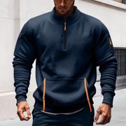 Mens Quarter Zip Pullover Tactical Hoodies Vintage Long Sleeve Casual Fashion Hoodie Fall Winter Sweaters Mens Sweaters Pullover Navy 3XL