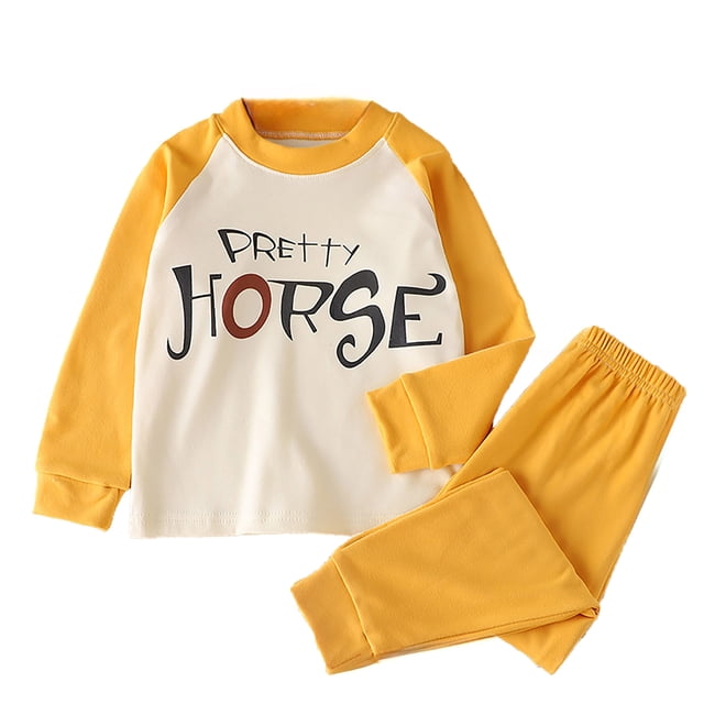 Pyjamas pour Enfants Assortis Doux et Chauds à Manches Longues pour Bébé Fille Jaune 3-4 Ans