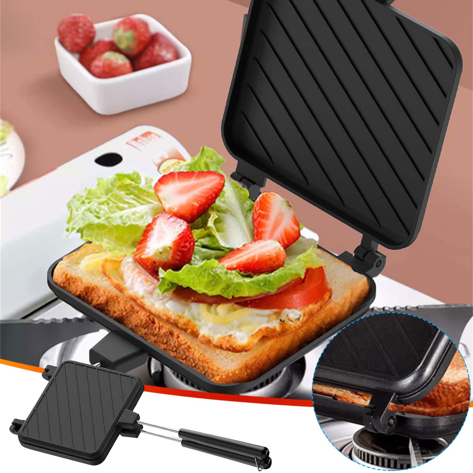 Pisexur Breakfast Sandwich Maker Sandwich Maker Hot Dog Toaster Press Bakeware Nonstick Frying Pan Pancake Pan Cooker With Removable Handle For Breakfast Pancakes Omele