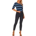 thumbnail image 2 of INSPIRE CHIC Chemises à Rayures pour Femmes Coupe Ajustée Manches au Coude T-Shirt à Encolure Bateau TP Bleu Bleu Foncé, 2 of 6