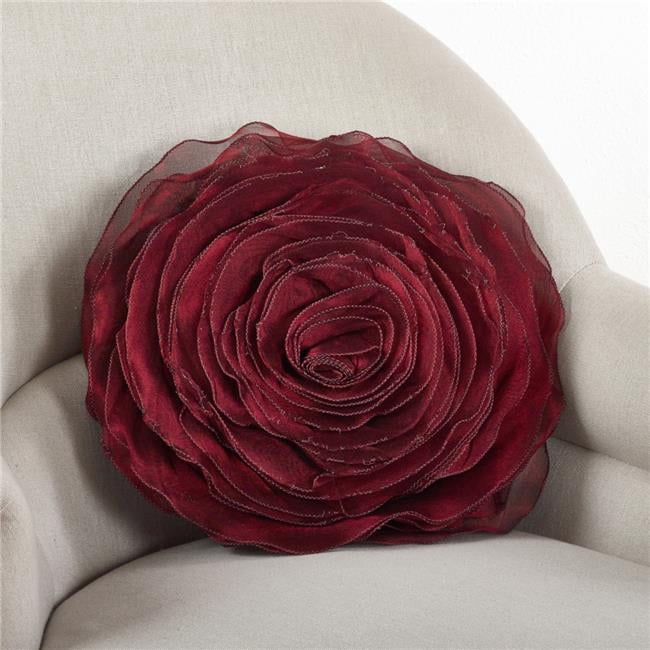 SARO 160.BU16R 16 in. Damassé Serviette Ronde Rose Design Poly Rempli Oreiller - Bordeaux